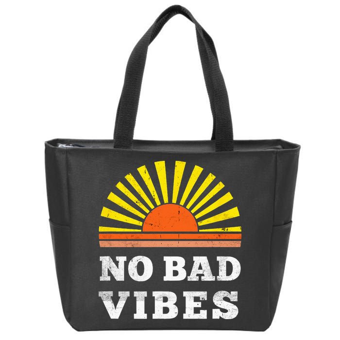 No Bad Vibes Retro Summer Sunset Think Positive Wellbeing Zip Tote Bag