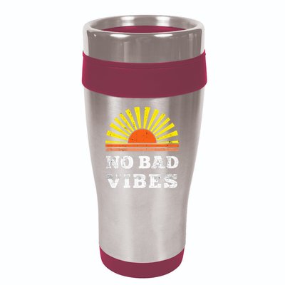 No Bad Vibes Retro Summer Sunset Think Positive Wellbeing 16oz Travel Tumbler