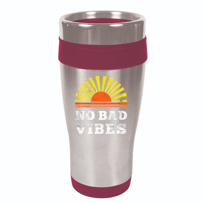 No Bad Vibes Retro Summer Sunset Think Positive Wellbeing 16oz Travel Tumbler