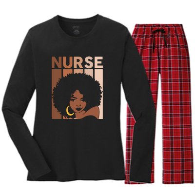 Nurse Black Woman Magic Afro Melanin Queen Black History Women's Long Sleeve Flannel Pajama Set 