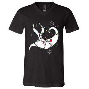 Nightmare Before Xmas Zero Christmas Lights V-Neck T-Shirt