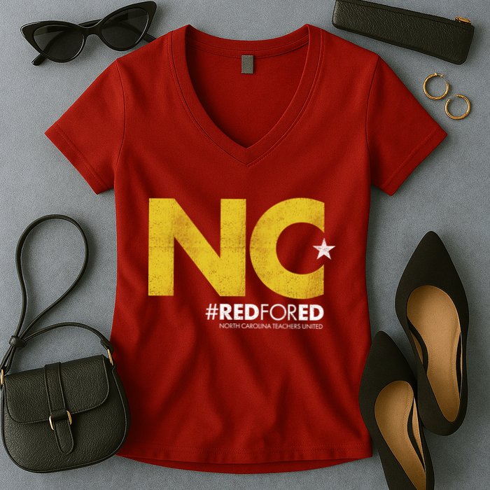 NC Star Red For Ed North Carolina Women's V-Neck T-Shirt