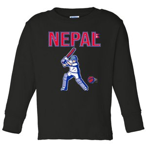 Nepal Cricket 2024 Nepal Flag Cricket Toddler Long Sleeve Shirt