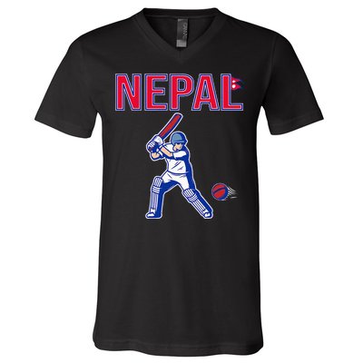 Nepal Cricket 2024 Nepal Flag Cricket V-Neck T-Shirt