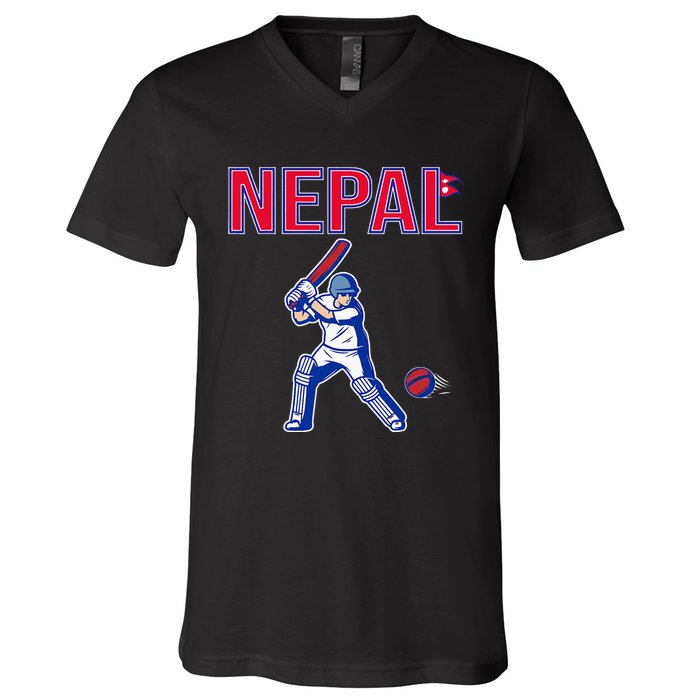 Nepal Cricket 2024 Nepal Flag Cricket V-Neck T-Shirt