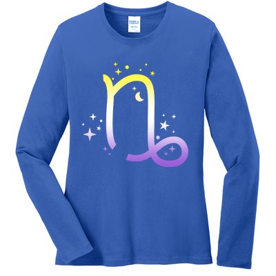 Nonbinary Capricorn Astrology Zodiac Sign Lgbtq Nb Enby Gift Ladies Long Sleeve Shirt