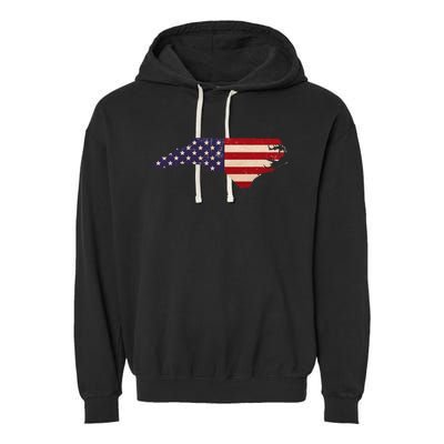 North Carolina American Flag Vintage Garment-Dyed Fleece Hoodie