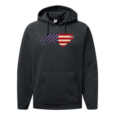 North Carolina American Flag Vintage Performance Fleece Hoodie