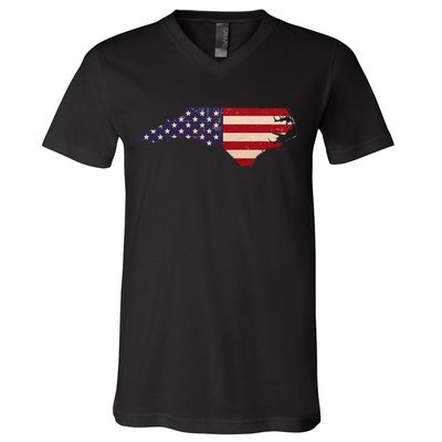 North Carolina American Flag Vintage V-Neck T-Shirt