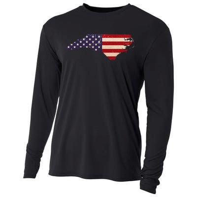 North Carolina American Flag Vintage Cooling Performance Long Sleeve Crew