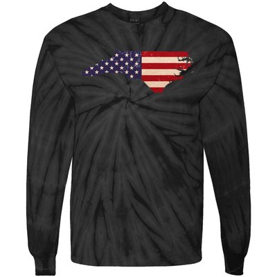 North Carolina American Flag Vintage Tie-Dye Long Sleeve Shirt