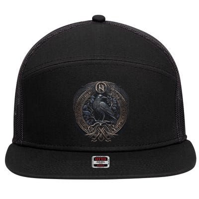 Norse Culture And Norsemen OdinS Raven Northman Valhalla Norse Mythology 7 Panel Mesh Trucker Snapback Hat