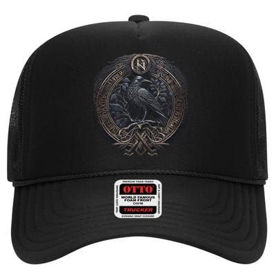 Norse Culture And Norsemen OdinS Raven Northman Valhalla Norse Mythology High Crown Mesh Back Trucker Hat