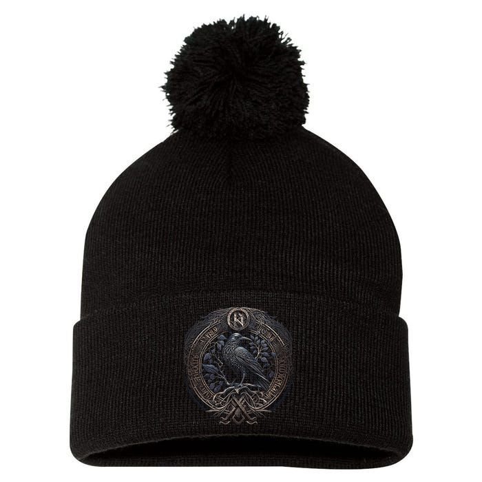 Norse Culture And Norsemen OdinS Raven Northman Valhalla Norse Mythology Pom Pom 12in Knit Beanie