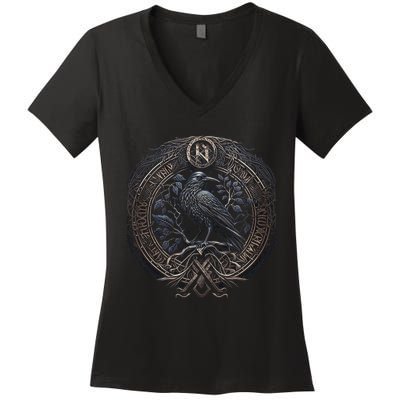 Norse Culture And Norsemen OdinS Raven Northman Valhalla Norse Mythology Women's V-Neck T-Shirt