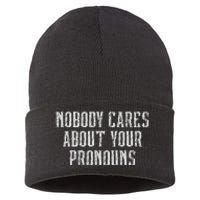 Nobody Cares About Your Pronouns Funny Vintage Sustainable Knit Beanie