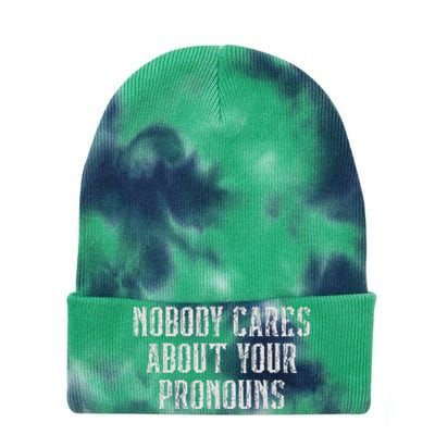 Nobody Cares About Your Pronouns Funny Vintage Tie Dye 12in Knit Beanie