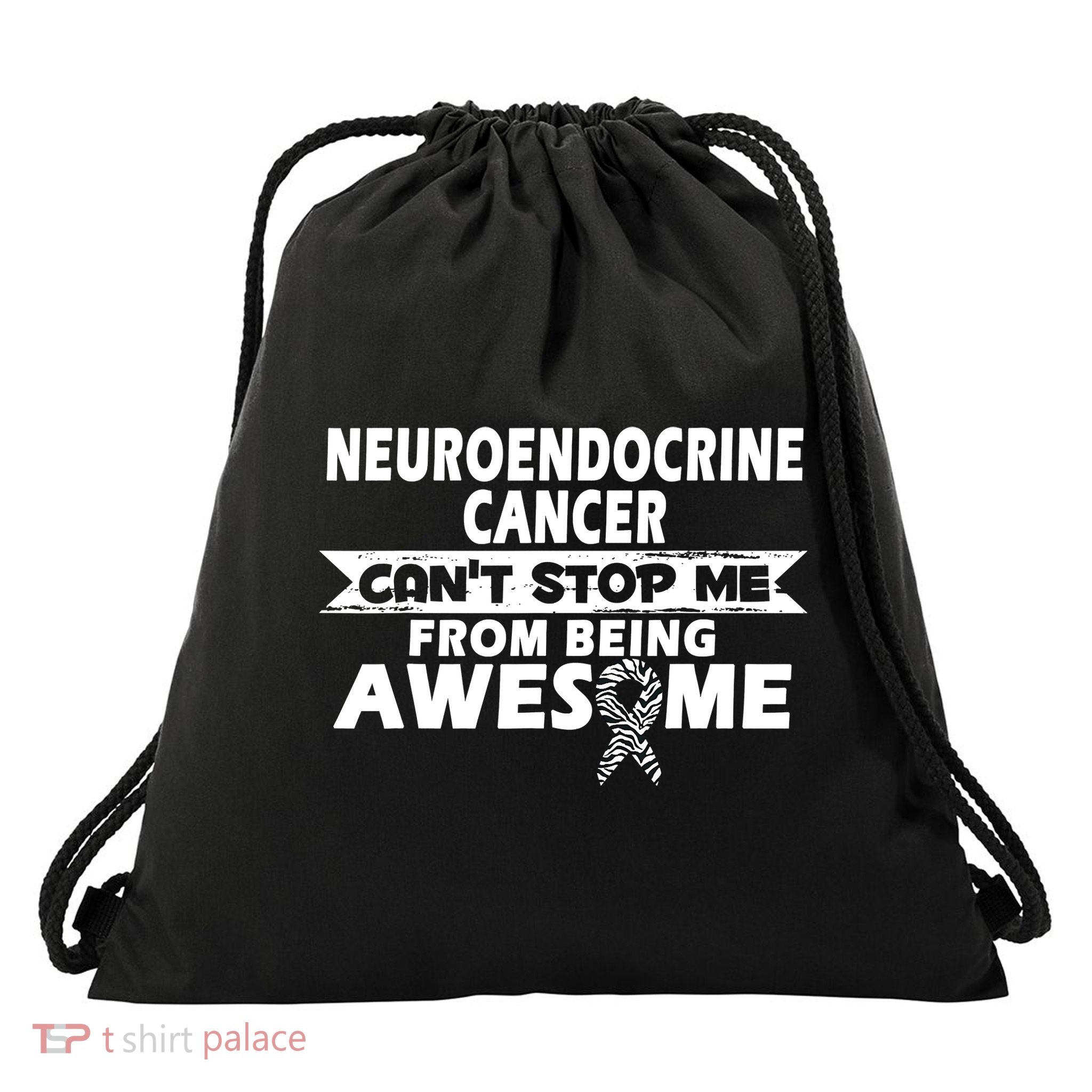 Neuroendocrine Cancer Awareness With Zebra Ribbon Drawstring Bag
