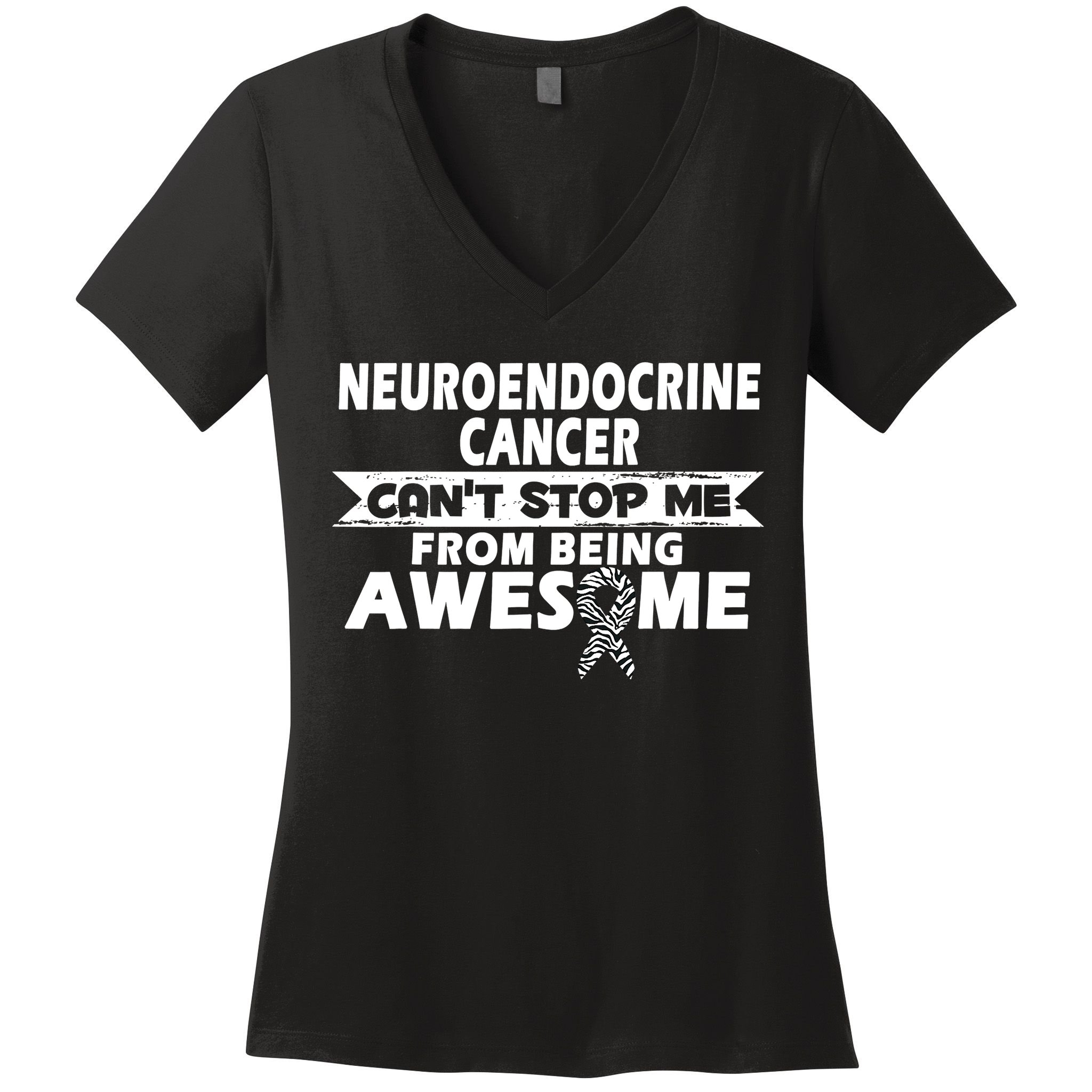 Neuroendocrine Cancer Awareness With Zebra Ribbon Women's V-Neck T-Shirt