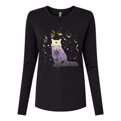 Nonbinary Cat Astronomy Non Binary Enby Lgbt  Womens Cotton Relaxed Long Sleeve T-Shirt