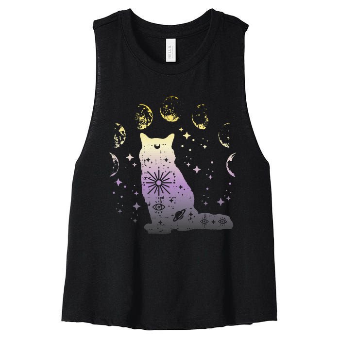 Nonbinary Cat Astronomy Non Binary Enby Lgbt  Women's Racerback Cropped Tank