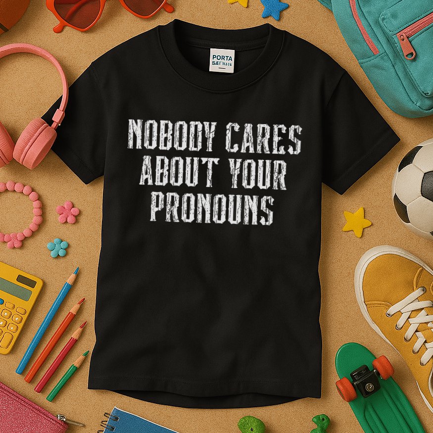Nobody Cares About Your Pronouns Funny Vintage Kids T-Shirt