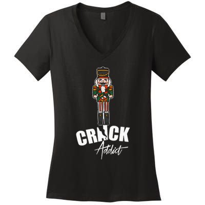Nutcracker Crack Addict Funny Christmas Dirty Joke Gag Gift Women's V-Neck T-Shirt