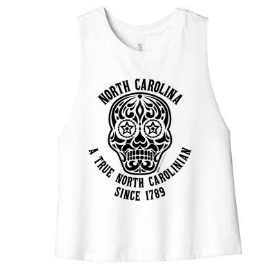 North Carolina A True North Carolinian 4th Of July Skull Funny Gift Women's Racerback Cropped Tank