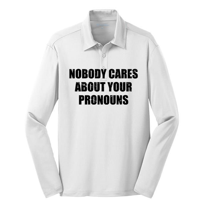 Nobody Cares About Your Pronouns Silk Touch Performance Long Sleeve Polo