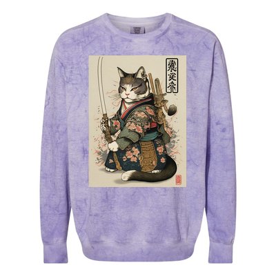 Ninja Cat Anime Style Samurai Cat Colorblast Crewneck Sweatshirt