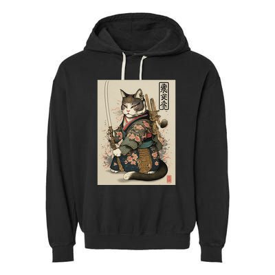 Ninja Cat Anime Style Samurai Cat Garment-Dyed Fleece Hoodie