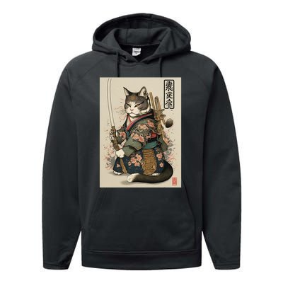 Ninja Cat Anime Style Samurai Cat Performance Fleece Hoodie