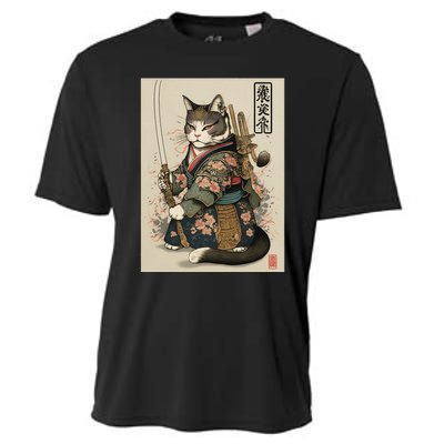 Ninja Cat Anime Style Samurai Cat Cooling Performance Crew T-Shirt