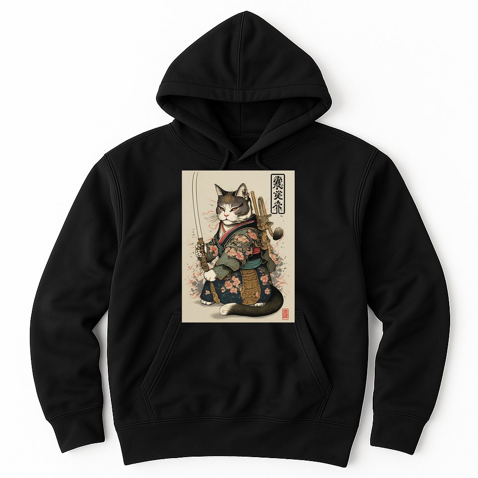 Ninja Cat Anime Style Samurai Cat Hoodie