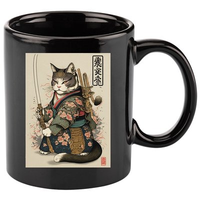 Ninja Cat Anime Style Samurai Cat 11oz C Handle Ceramic Mug