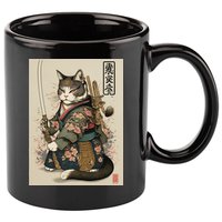 Ninja Cat Anime Style Samurai Cat 11oz C Handle Ceramic Mug