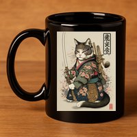 Ninja Cat Anime Style Samurai Cat 11oz C Handle Ceramic Mug