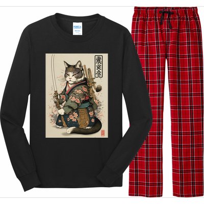 Ninja Cat Anime Style Samurai Cat Long Sleeve Pajama Set