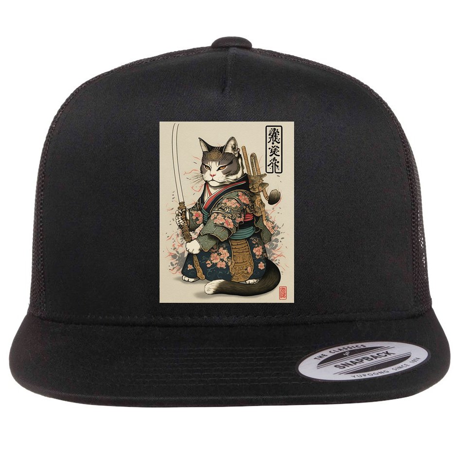 Ninja Cat Anime Style Samurai Cat Flat Bill Trucker Hat