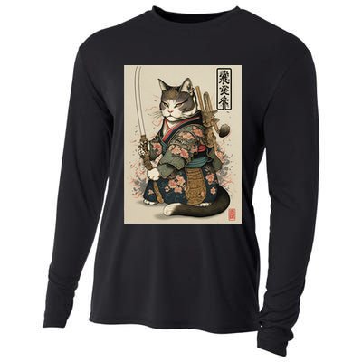 Ninja Cat Anime Style Samurai Cat Cooling Performance Long Sleeve Crew