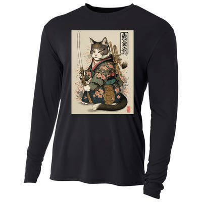 Ninja Cat Anime Style Samurai Cat Cooling Performance Long Sleeve Crew