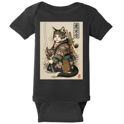 Ninja Cat Anime Style Samurai Cat Baby Bodysuit