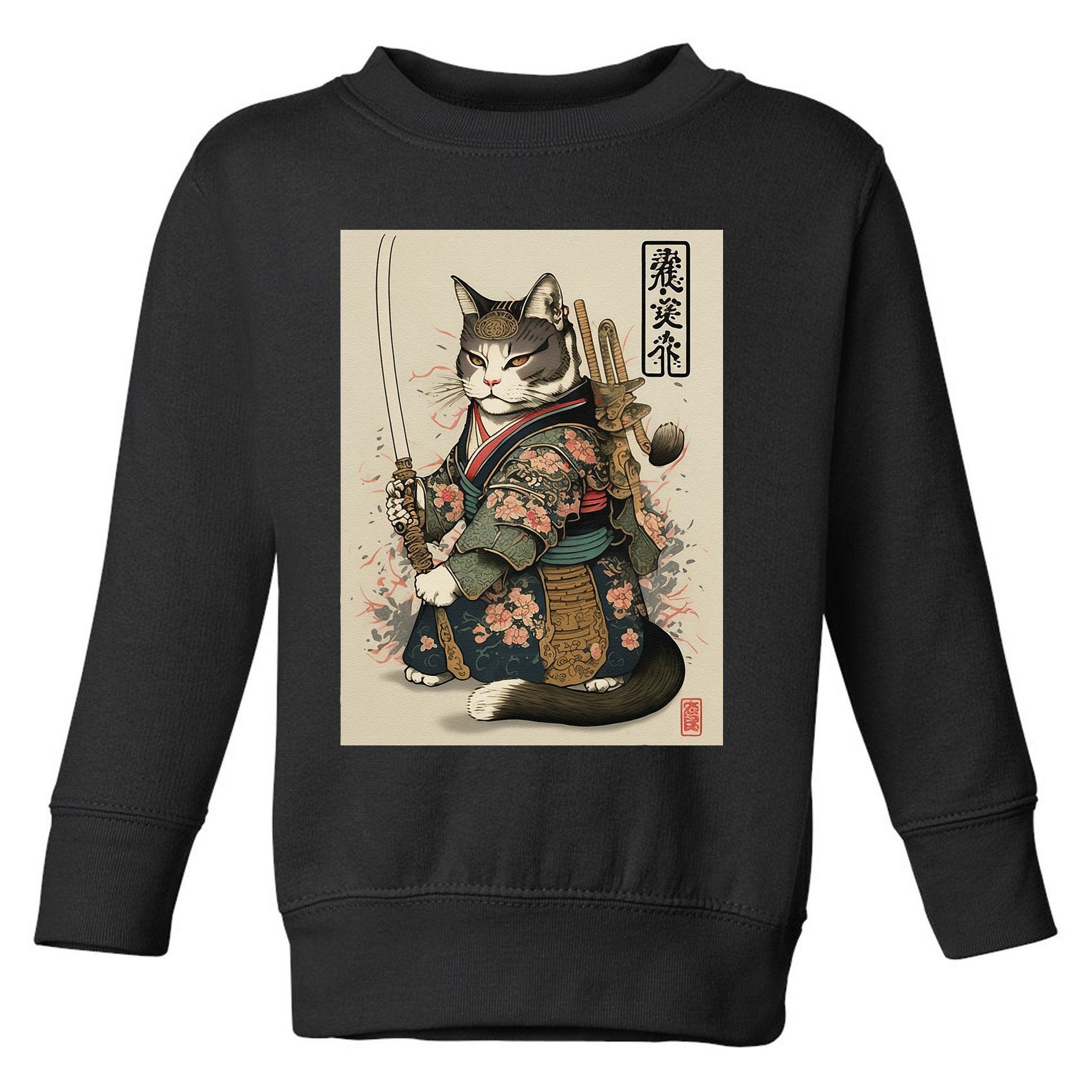 Ninja Cat Anime Style Samurai Cat Toddler Sweatshirt