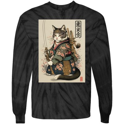 Ninja Cat Anime Style Samurai Cat Tie-Dye Long Sleeve Shirt