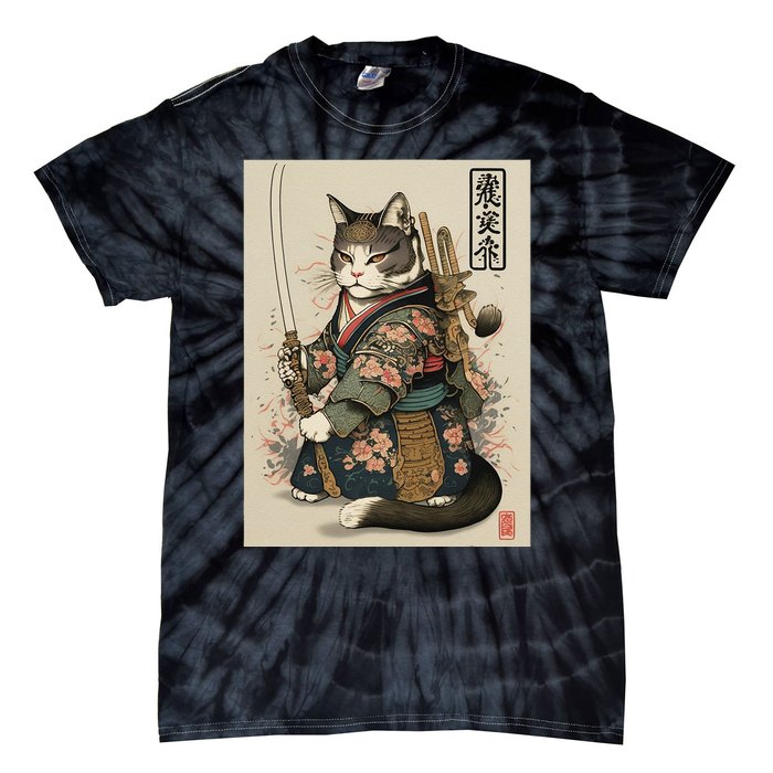 Ninja Cat Anime Style Samurai Cat Tie-Dye T-Shirt