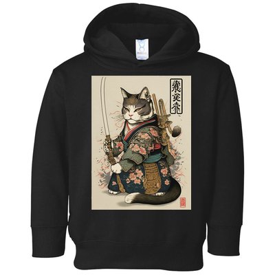 Ninja Cat Anime Style Samurai Cat Toddler Hoodie