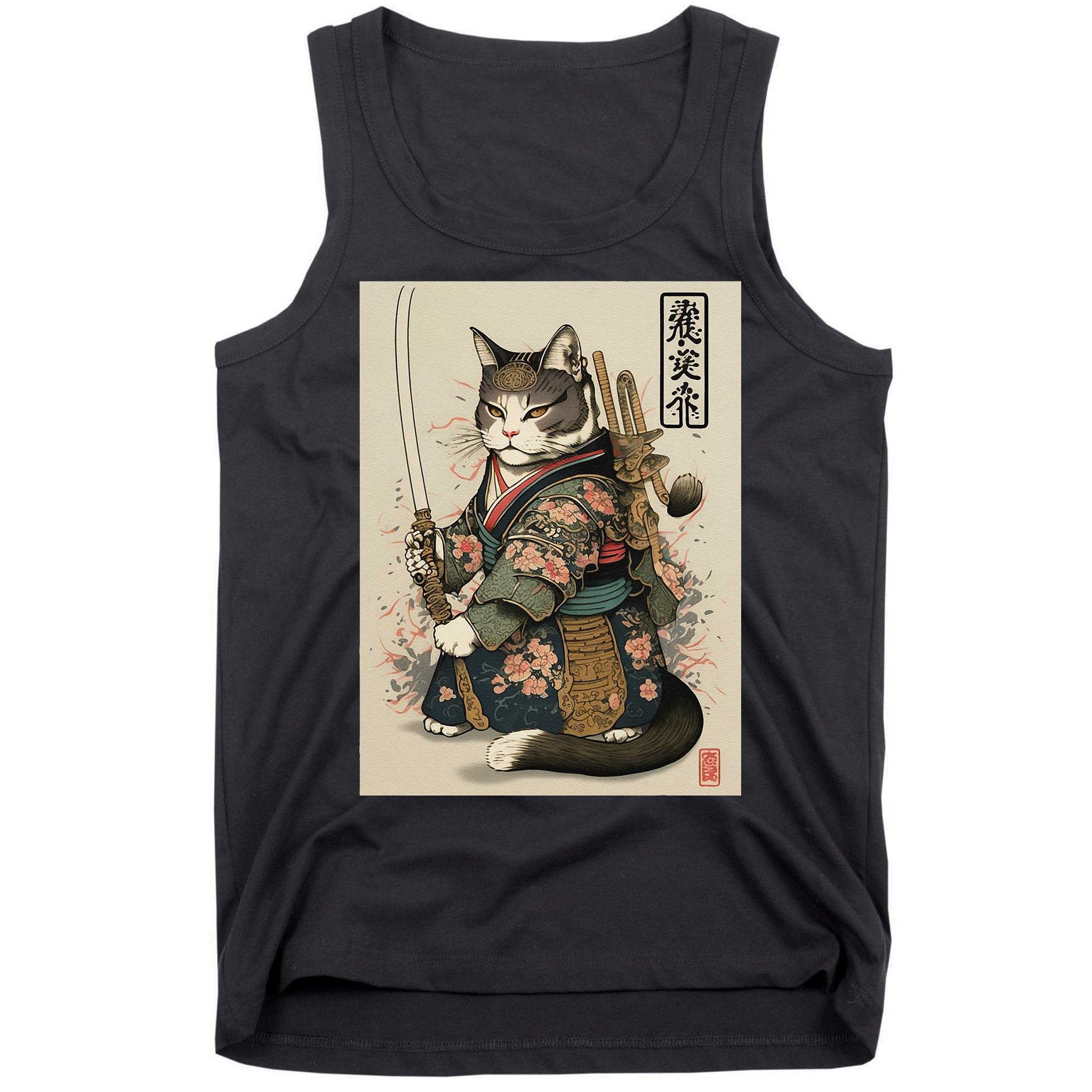 Ninja Cat Anime Style Samurai Cat Tank Top