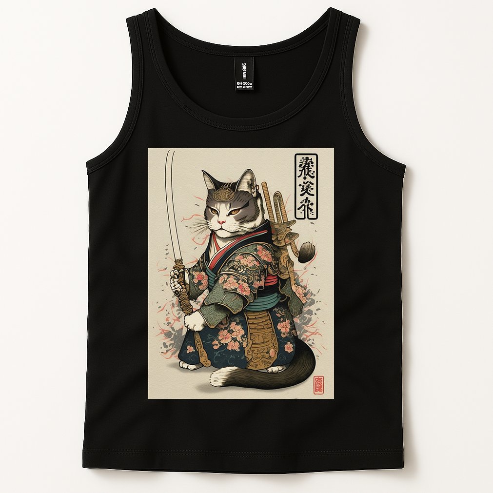 Ninja Cat Anime Style Samurai Cat Tank Top