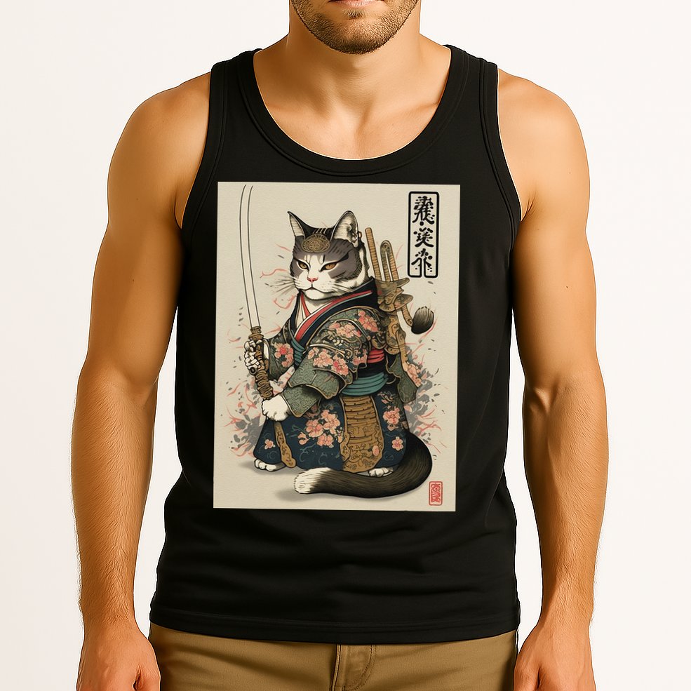 Ninja Cat Anime Style Samurai Cat Tank Top