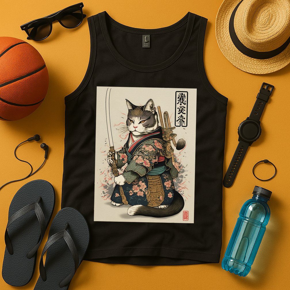 Ninja Cat Anime Style Samurai Cat Tank Top